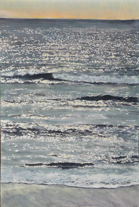 Mer d'hiver scintillante grise et rose
